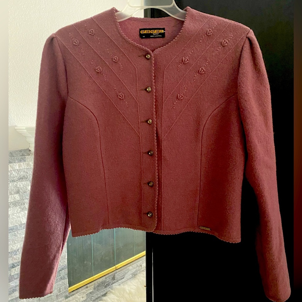 ❌𝗦𝗢𝗟𝗗❌Geiger Tyrol Wool Sweater Jacket Pale Old Rose Color Made In Austria